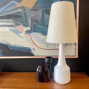 White Mid Century LOTTE Lamp with orginal fiberglass and jute string shade| Mr. Mansfield Vintage